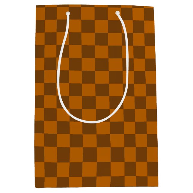 Brown Beige Chequered Block Print  Medium Gift Bag (Front)