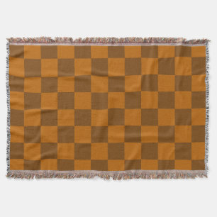 Brown Beige Chequered Block Print Throw Blanket