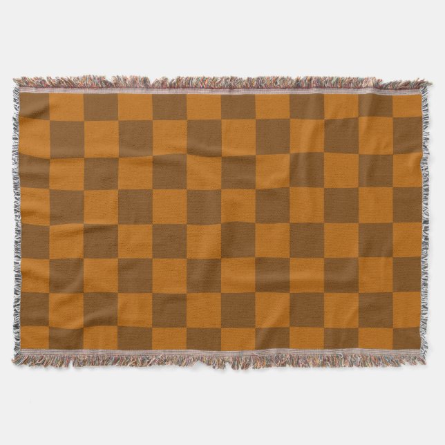 Brown Beige Chequered Block Print  Throw Blanket (Front)