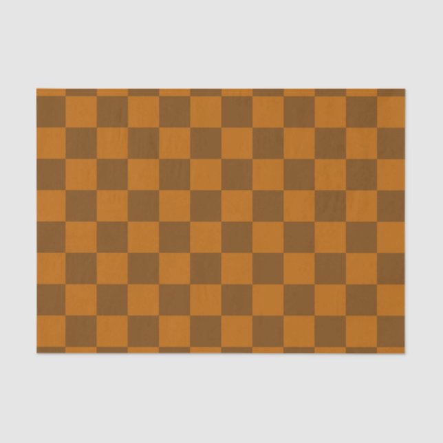 Brown Beige Chequered Block Print  Tissue Paper (Front)