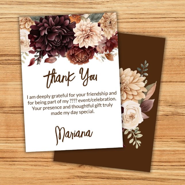 Brown Beige Flowers Floral Party Thank You Card (Creator Uploaded)