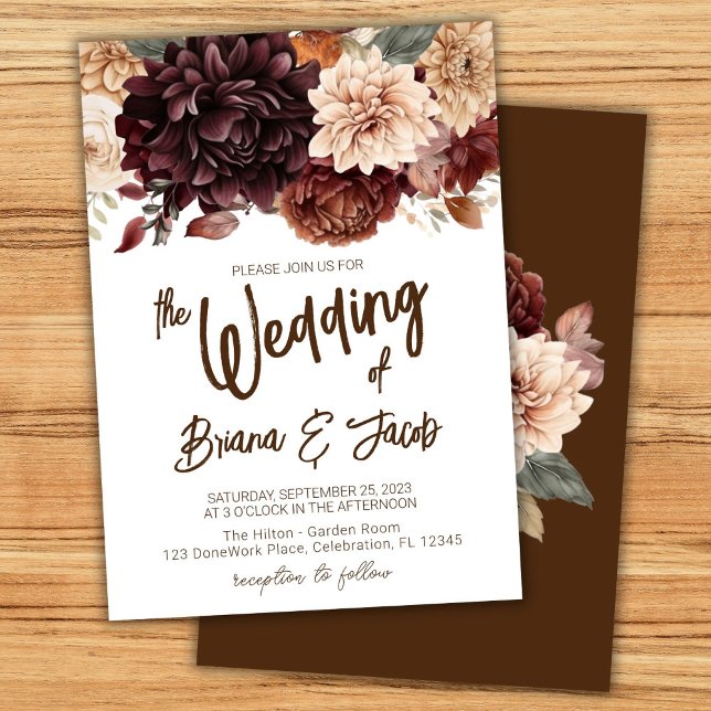 Brown Beige Flowers Floral Wedding Invitation (Creator Uploaded)