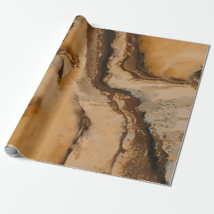 Brown Beige Fluid Art Liquid Marble Swirl Paint Wrapping Paper
