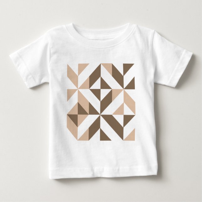 Brown Beige Geometric Cube Pattern Baby T-Shirt (Front)