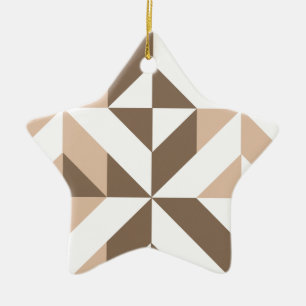 Brown Beige Geometric Cube Pattern Ceramic Tree Decoration