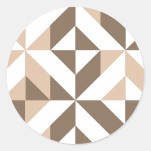 Brown Beige Geometric Cube Pattern Classic Round Sticker
