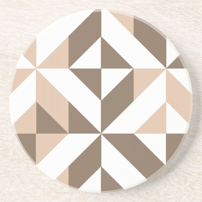 Brown Beige Geometric Cube Pattern Coaster (Front)