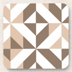 Brown Beige Geometric Cube Pattern Coaster