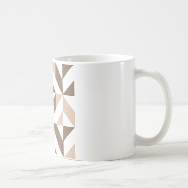 Brown Beige Geometric Cube Pattern Coffee Mug (Right)