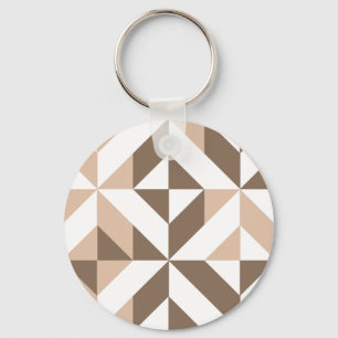 Brown Beige Geometric Cube Pattern Key Ring