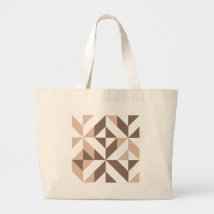 Brown Beige Geometric Cube Pattern Large Tote Bag