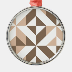Brown Beige Geometric Cube Pattern Metal Ornament