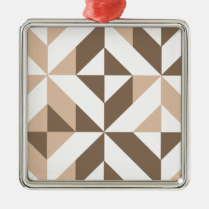 Brown Beige Geometric Cube Pattern Metal Tree Decoration