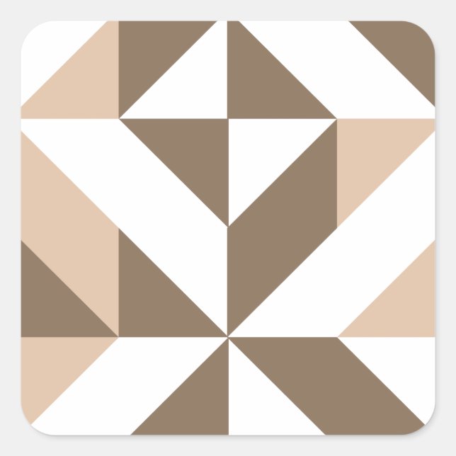 Brown Beige Geometric Cube Pattern Square Sticker (Front)