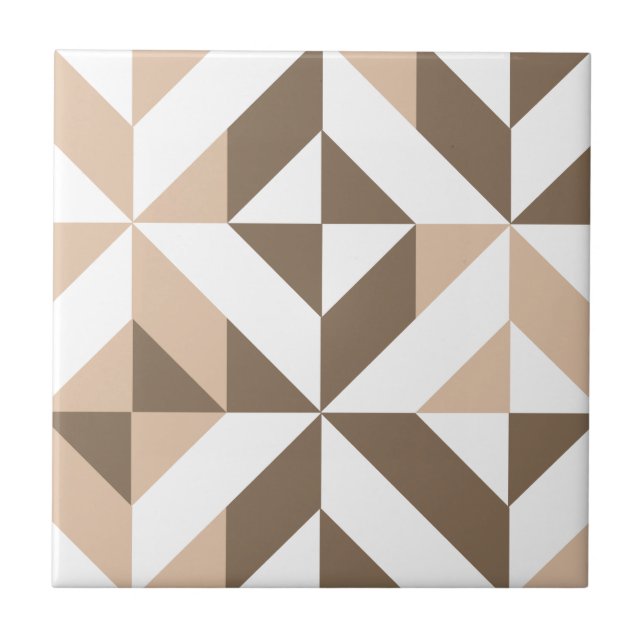 Brown Beige Geometric Cube Pattern Tile (Front)