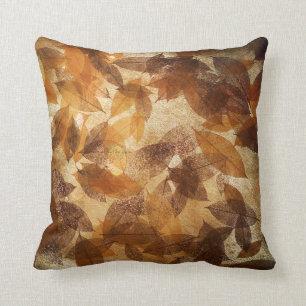 Brown Beige Gold Leafs Autumn Linen Cushion
