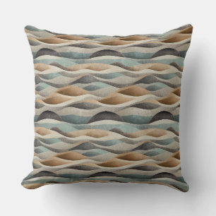BROWN BEIGE GREEN TEAL ABSTRACT WAVES CUSHION