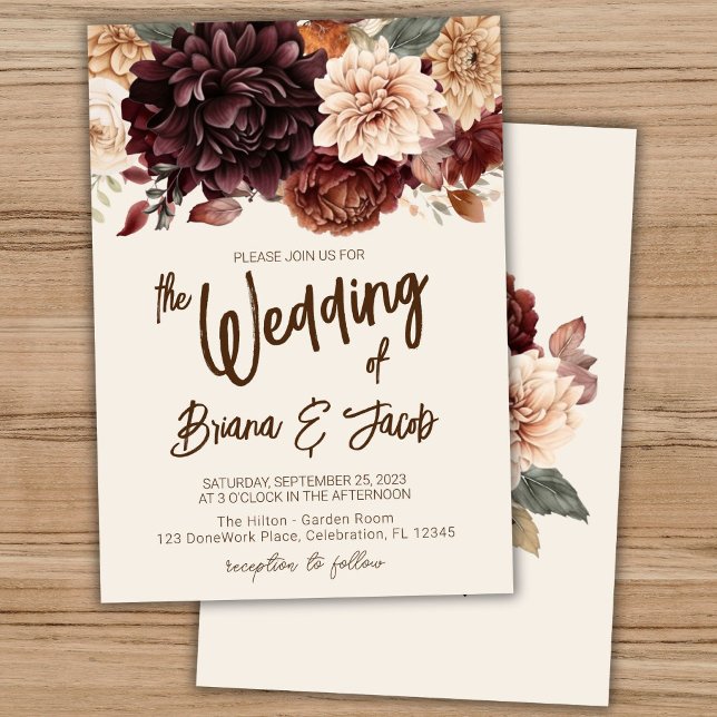 Brown Beige Ivory Floral Wedding Invitation (Creator Uploaded)