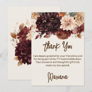 Brown Beige Ivory Flowers Floral Thank You Card