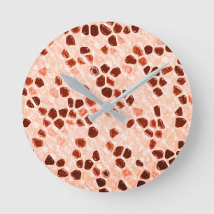 Brown Beige Pink Coral Orange Round Clock