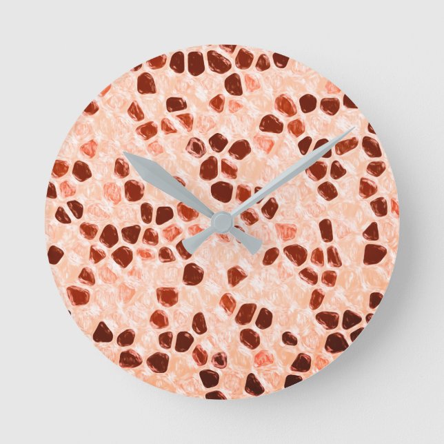 Brown Beige Pink Coral Orange Round Clock (Front)