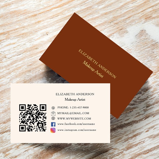 Brown beige Qr code Instagram Facebook Business Card (Creator Uploaded)