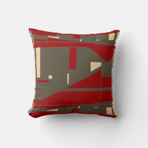 Brown Beige Red Mediterranean Art Mosaic Abstract Cushion