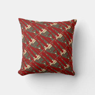 Brown Beige Red Mediterranean Diagonal Art Tiles Cushion