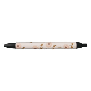 Brown Beige Retro Y2K Hippie Sunflower Pattern Black Ink Pen
