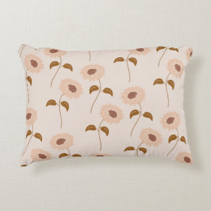 Brown Beige Retro Y2K Hippie Sunflower Pattern Decorative Cushion