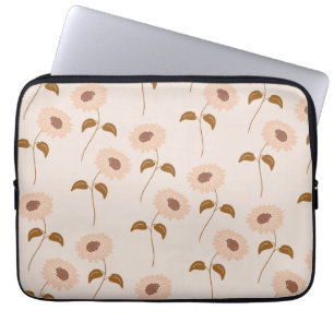 Brown Beige Retro Y2K Hippie Sunflower Pattern Laptop Sleeve