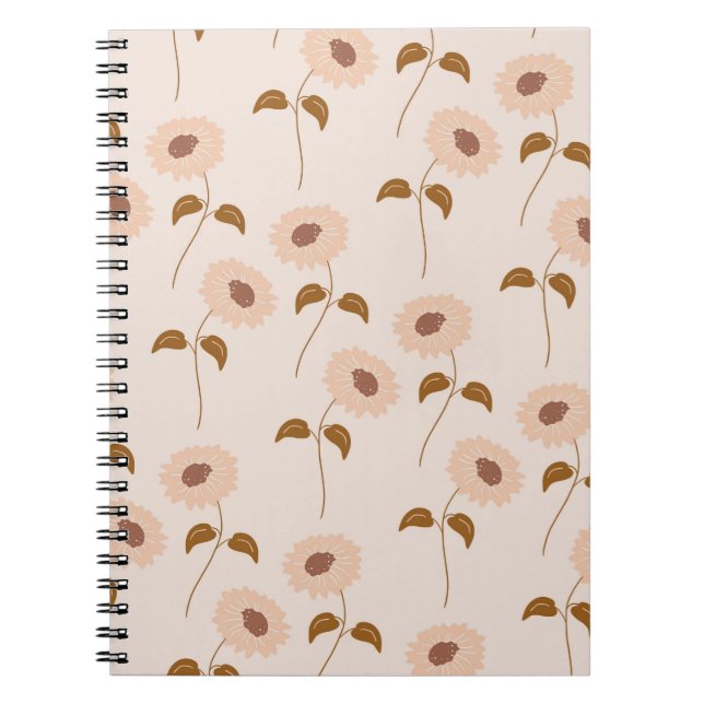 Brown Beige Retro Y2K Hippie Sunflower Pattern Notebook (Front)