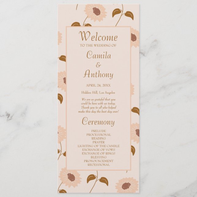 Brown Beige Retro Y2K Hippie Sunflower Pattern Program (Front)