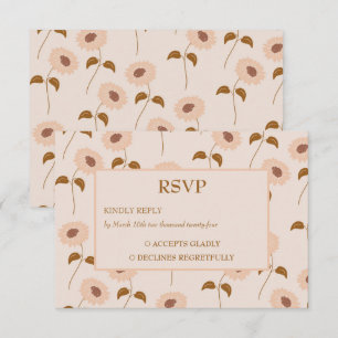 Brown Beige Retro Y2K Hippie Sunflower Pattern RSVP Card
