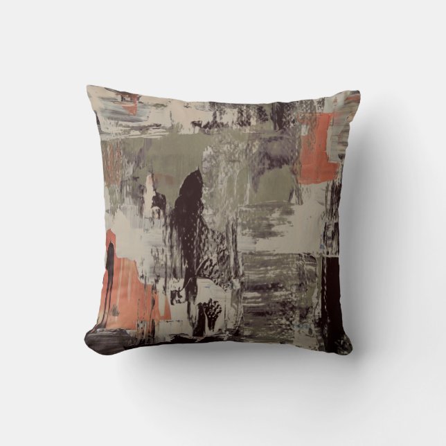 Brown Beige Rust & Green Artistic Abstract Cushion (Front)