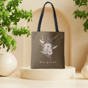 Brown Beige Stylish Floral Chic tote bag 