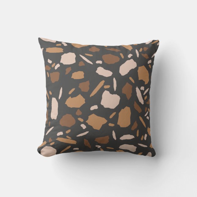 Brown, Beige,  Tan and Grey Terrazzo Pattern  Cushion (Front)