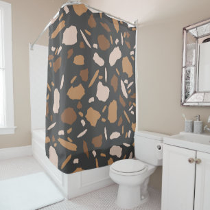 Brown, Beige,  Tan and Grey Terrazzo Pattern  Shower Curtain