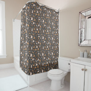 Brown, Beige, Tan and Grey Terrazzo Pattern Shower Curtain
