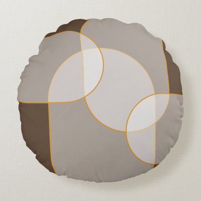 Brown, Beige, Tan & Gold Abstract Arch Pattern  Round Cushion (Front)