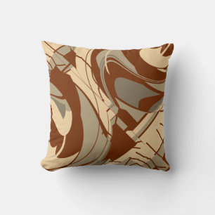 Brown Beige Tan Mediterranean Flowing Floral Motif Cushion