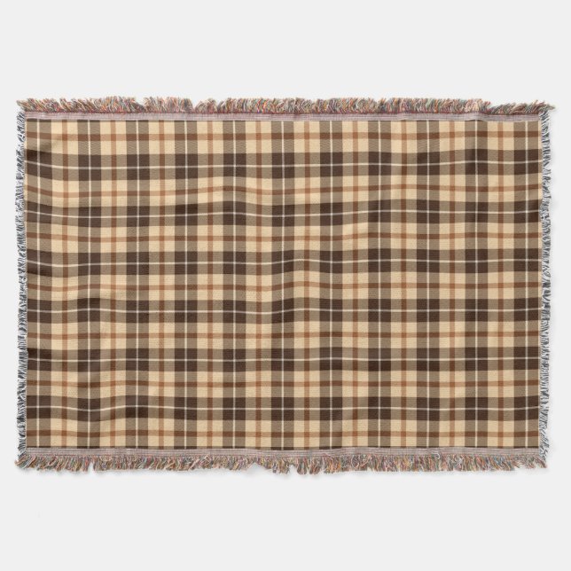 Brown beige Tartan plaid Throw Blanket (Front)