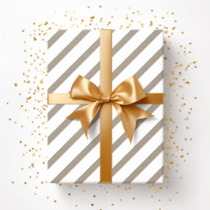 Brown beige Taupe White Stripes Pattern Wrapping Paper