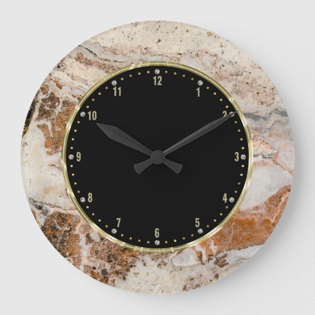 Brown & Beige Texture Print Large Clock (Front)