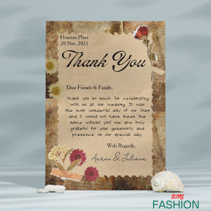 Brown Beige Vintage Aesthetic Scrapbook Wedding Thank You Card