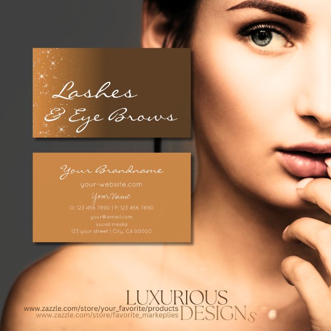 Brown Beige with Glitter Stars Professional Simple Business Card (Creator Uploaded)