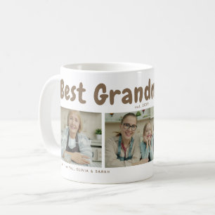 Brown Best Grandma Ever 3 Photo Collage Heart  Coffee Mug