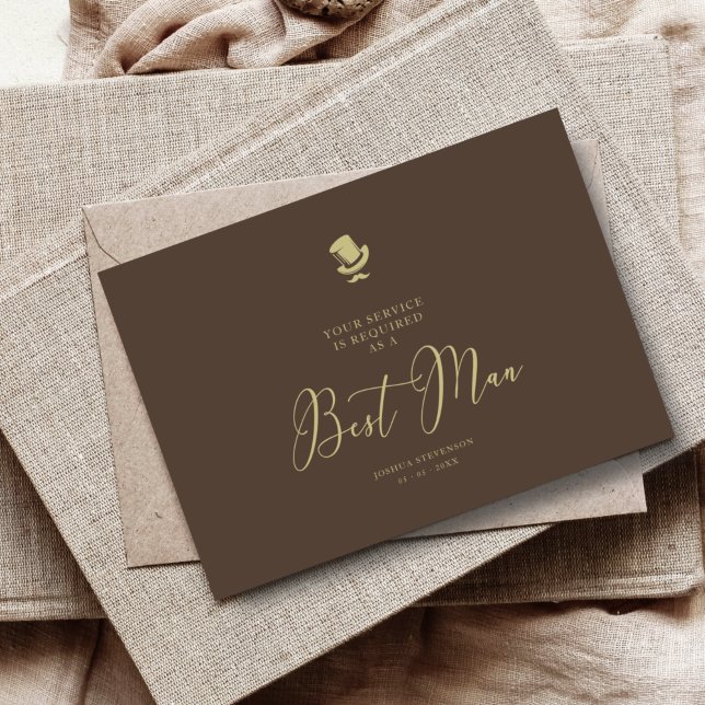 Brown Best Man Chic Wedding Simple Proposal Card (Creator Uploaded)