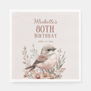 Brown Bird 80th Birthday Napkin