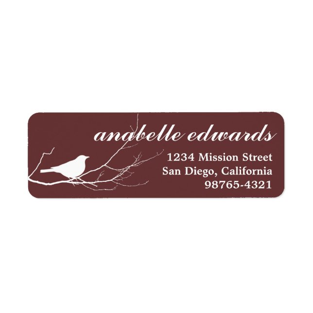 Brown bird on branch modern custom return address label (Front)